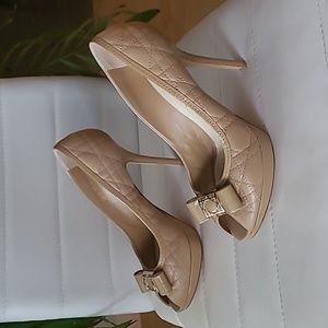 Dior Nude Quilted Peep-Toe Heels